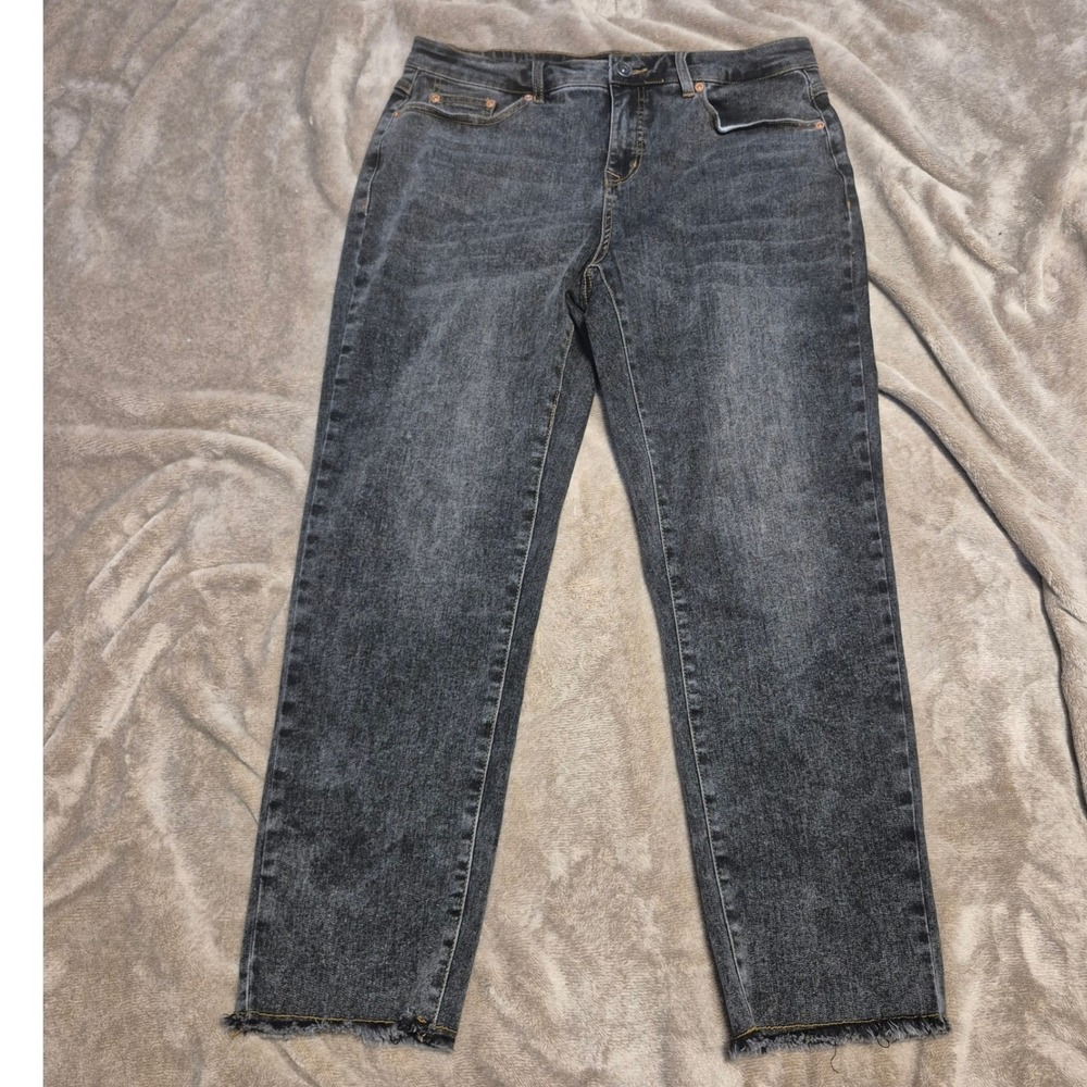 Tribal Jeans Womens Size 10 Gray Acid Wash Straight Leg Raw Hem Denim 53410-292